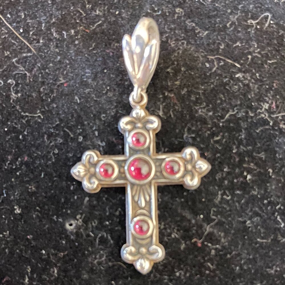 Antique sterling silver and gem stone cross